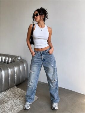Pistola High Rise Wide Leg Distressed Raw Hem Jeans Size 25